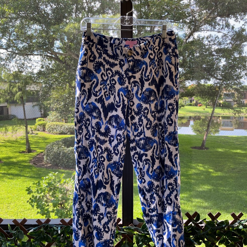 Lilly Pulitzer Lela Crop Pants Flowy Blue Flamingos